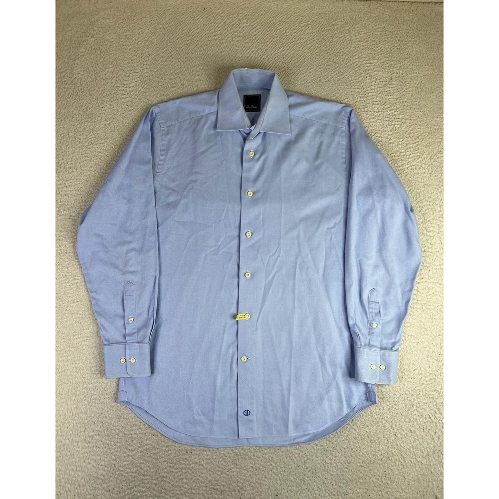 David Donahue Dress Shirt Mens 15 32/33 Blue Solid Classic Fit Cotton Woven LS